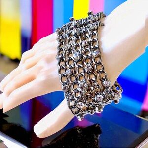 ALDO Vintage Statement Wide Chunky Chain Link Bracelet with Rhinestones